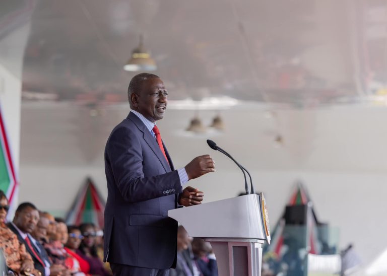 President William Ruto delivering his speech at Uhuru Garden